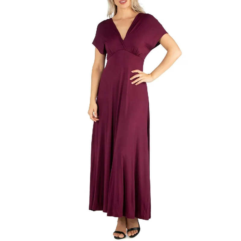 24seven Comfort Apparel Womens Capped Sleeves Long Maxi Dress Chic Off-Shoulder Maxi Dress