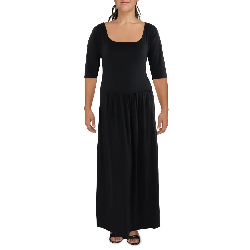 24seven Comfort Apparel Womens Plus Full Length Pleated Maxi Dress Classic A-Line Maxi Dress