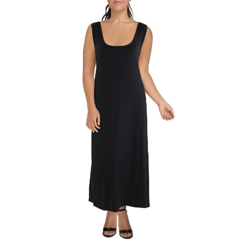 24seven Comfort Apparel Womens Plus Scoop Neck Long Maxi Dress Stylish Pleated A-Line Maxi Dress