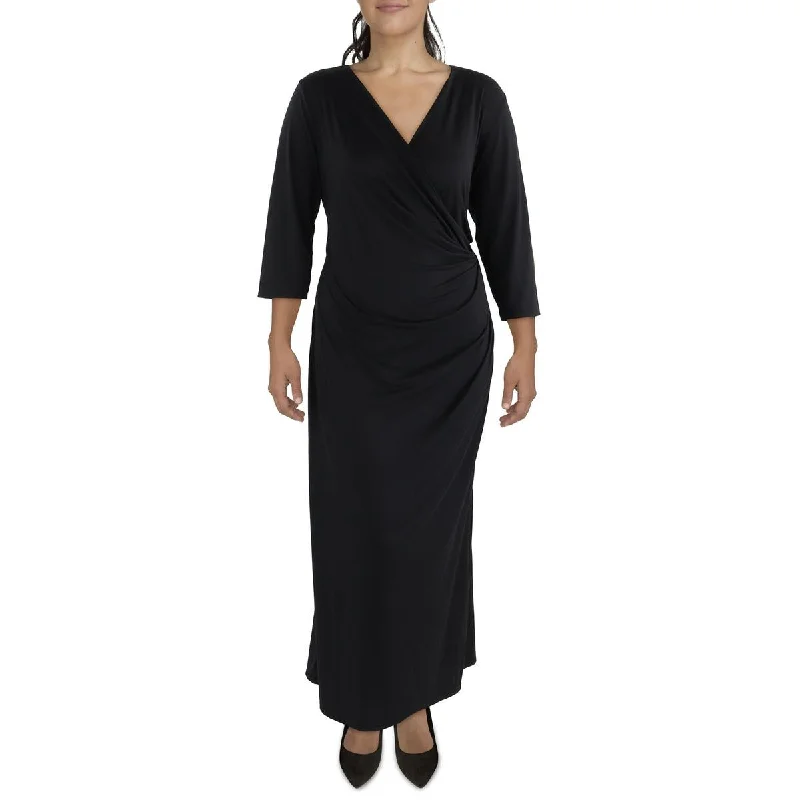 24seven Comfort Apparel Womens Plus Surplice Long Maxi Dress Trendy A-Line Maxi Dress