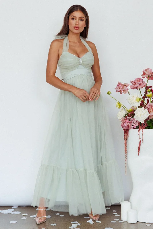 Alegria Tulle Maxi Dress Pistachio Elegant Boho Maxi Dress