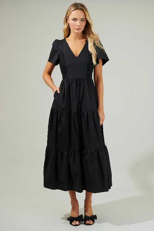 Alexis Poplin Tiered Midi Dress Trendy Knit Midi Dress