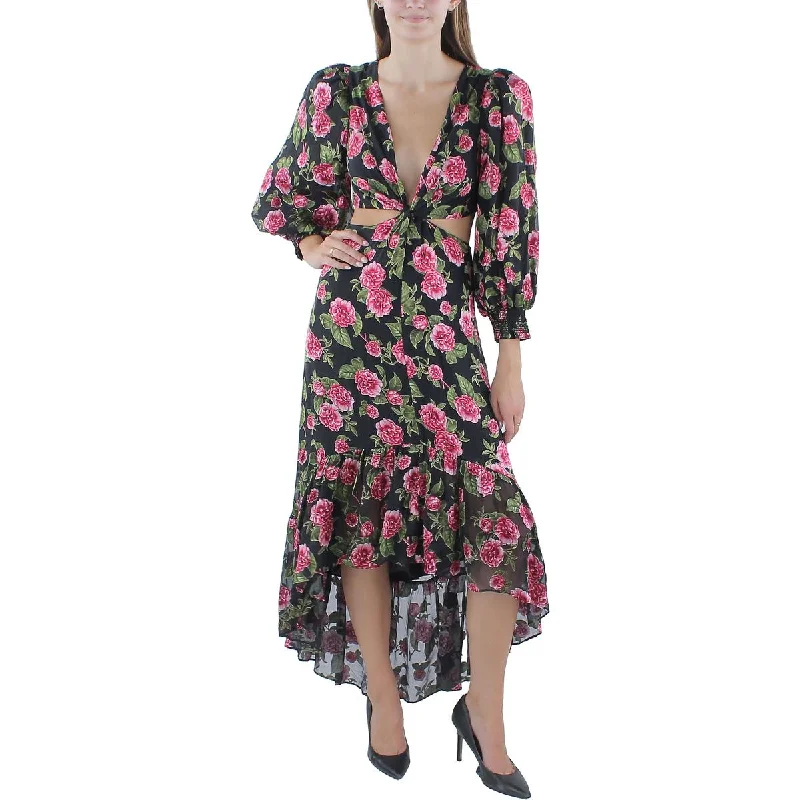 Alice and Olivia Womens Twist Front Floral Print Maxi Dress Elegant Lace-Up Maxi Dress