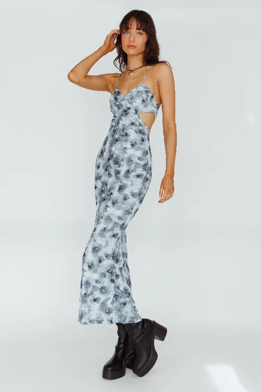 Alivia Tied Back Maxi Dress Floral Black Fashionable Chiffon Maxi Dress