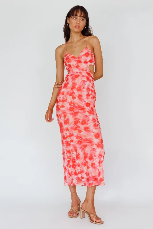 Alivia Tied Back Maxi Dress Floral Red Elegant Floral Maxi Dress
