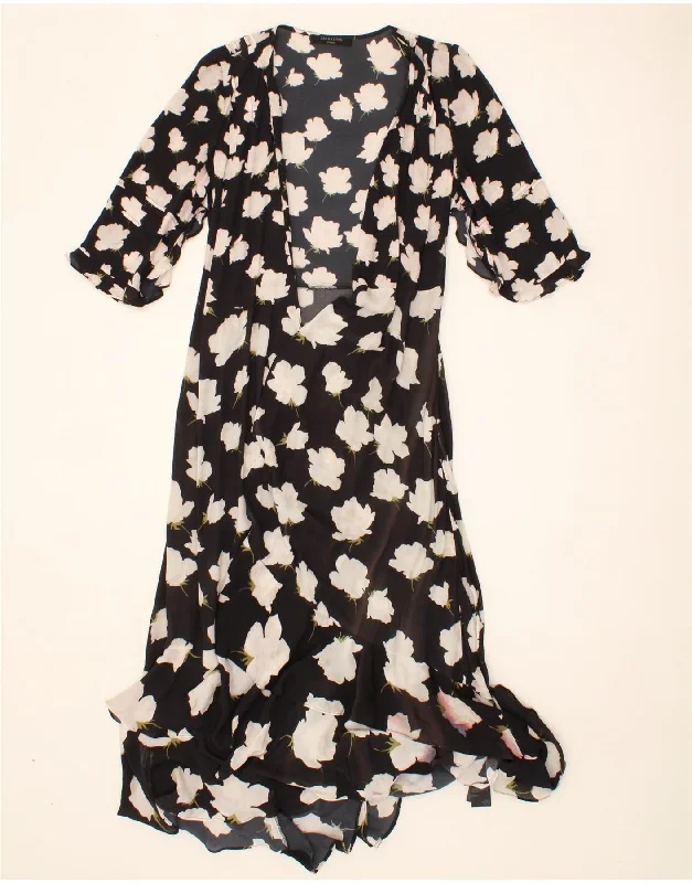 ALL SAINTS Womens Robe Maxi Dress UK 10 Small Black Floral Viscose Cozy Wrap Maxi Dress