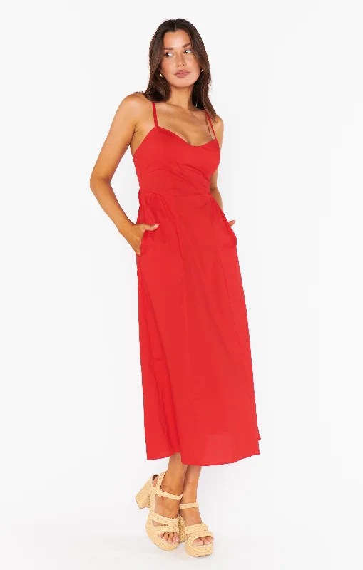 Allegra Midi Dress ~ Cherry Poplin Stylish Halter Neck Midi Dress