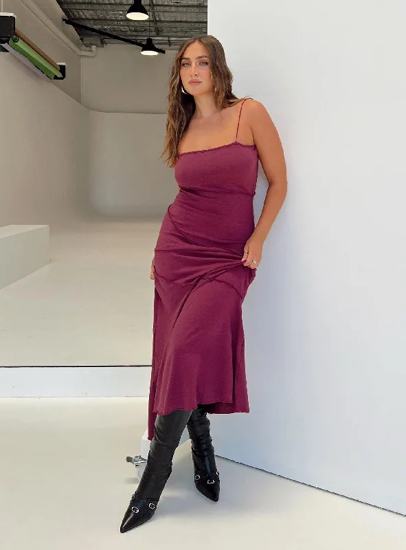 Andros Maxi Dress Burgundy Trendy V-Neck Maxi Dress