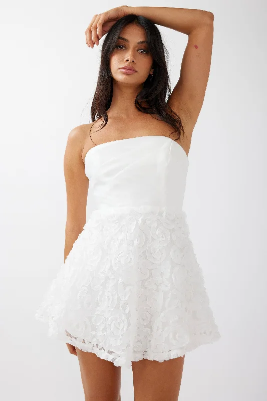 Annalyn Strapless Embellished Mini Dress White Elegant Silk Mini Dress