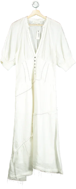 Anthropologie White Linen Maxi Dress UK M Elegant Maxi Dress with Belt