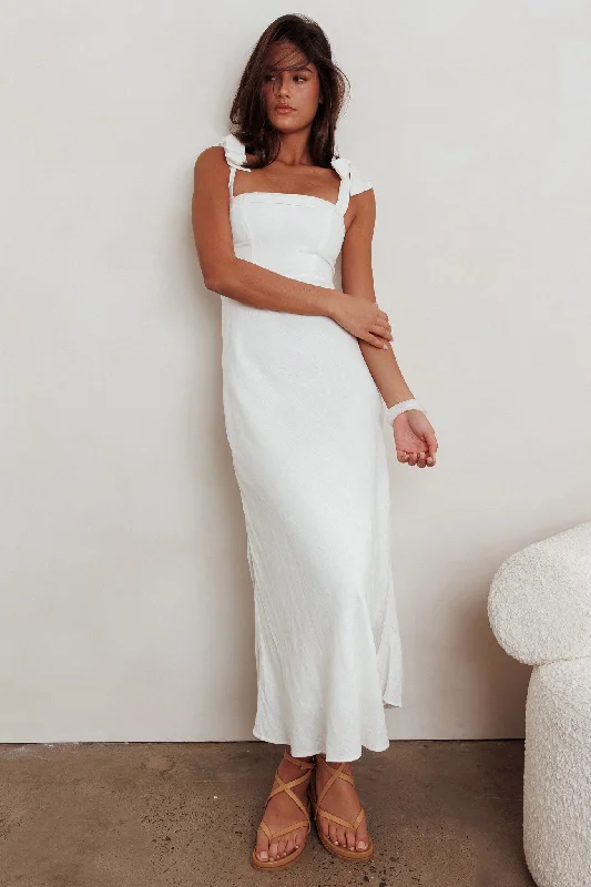 Appreciate You Tied Shoulder Maxi Dress White Comfortable T-Shirt Maxi Dress