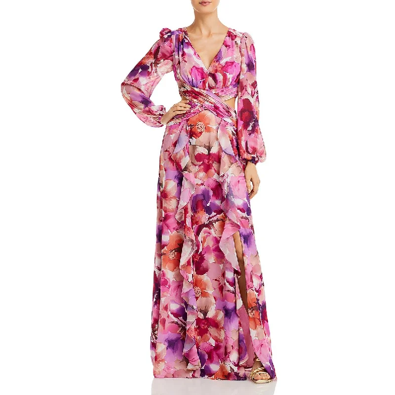 Aqua Womens Chiffon Floral Maxi Dress Comfortable Bohemian Maxi Dress