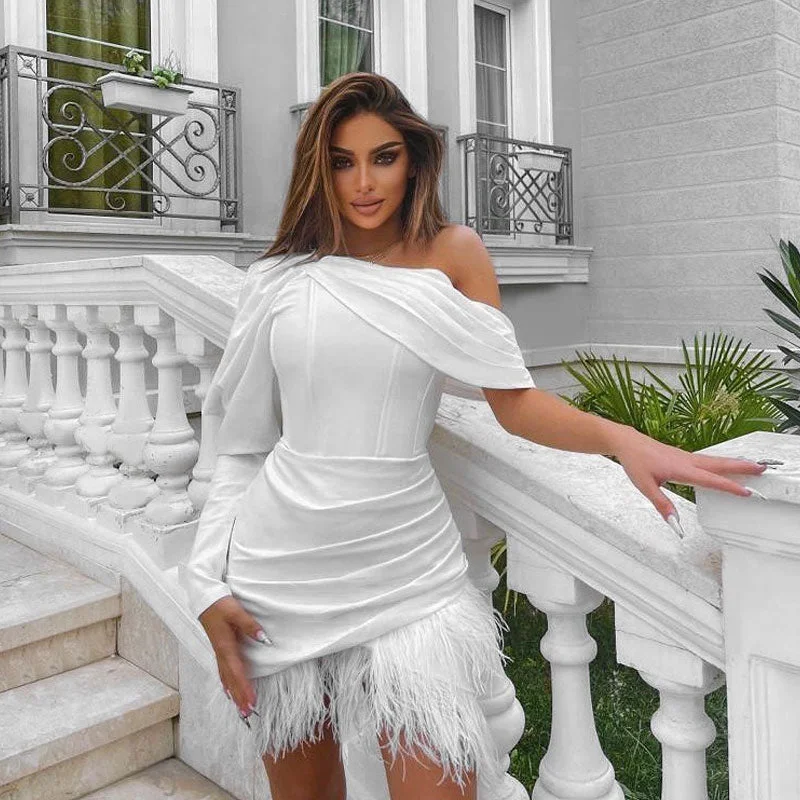 BerryBetty - Puff Sleeve One Shoulder Corset Mini Dress - White Classic Floral Print Mini Dress BerryBetty - Puff Sleeve One Shoulder Corset Mini Dress - White Classic Floral Print Mini Dress