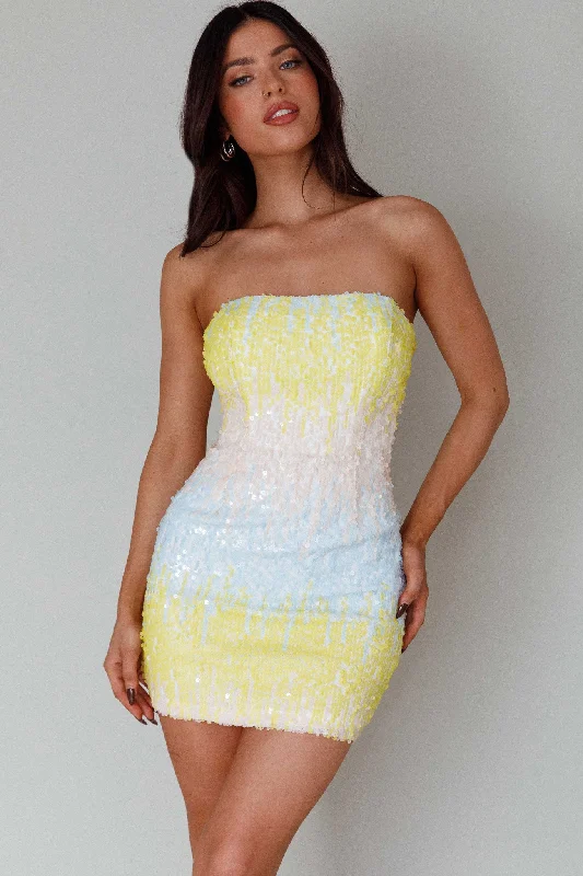 Atlanta Strapless Sequin Mini Dress Gradient Lemon Fashionable Polka Dot Mini Dress