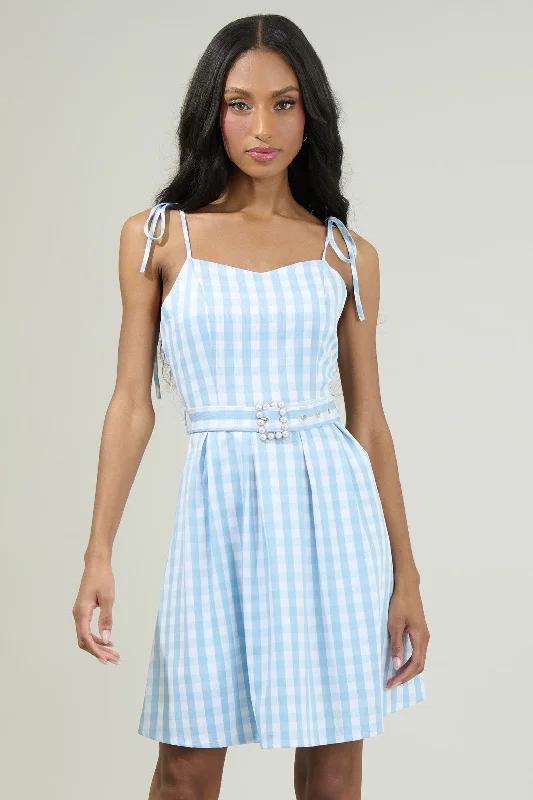 Aurora Checker Pleated Mini Dress Fashionable Mini Dress with Slits