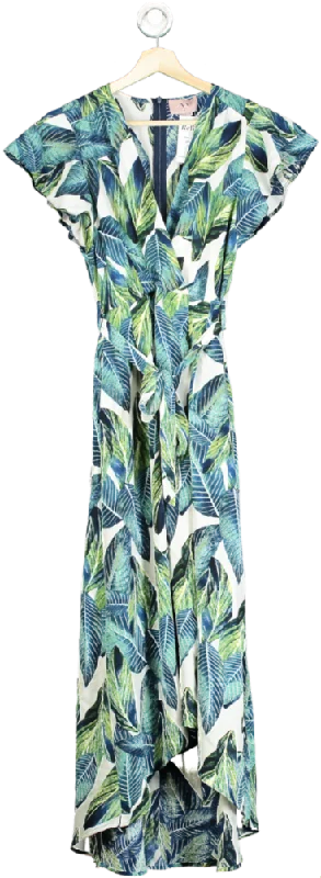 AX Paris Green Leaf Print Maxi Dress UK 8 Fashionable Open-Back Maxi Dress