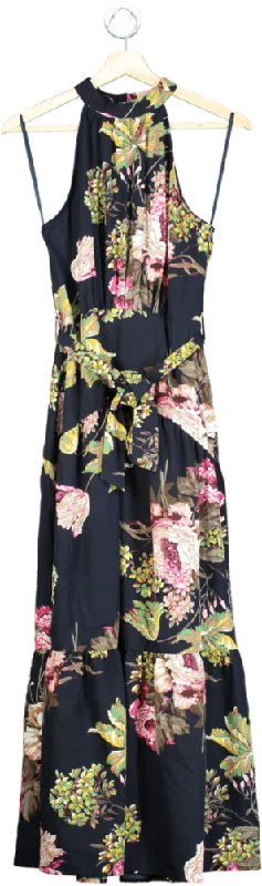 AX Paris Navy Floral Maxi Dress UK 8 Elegant Maxi Dress with Ruffles