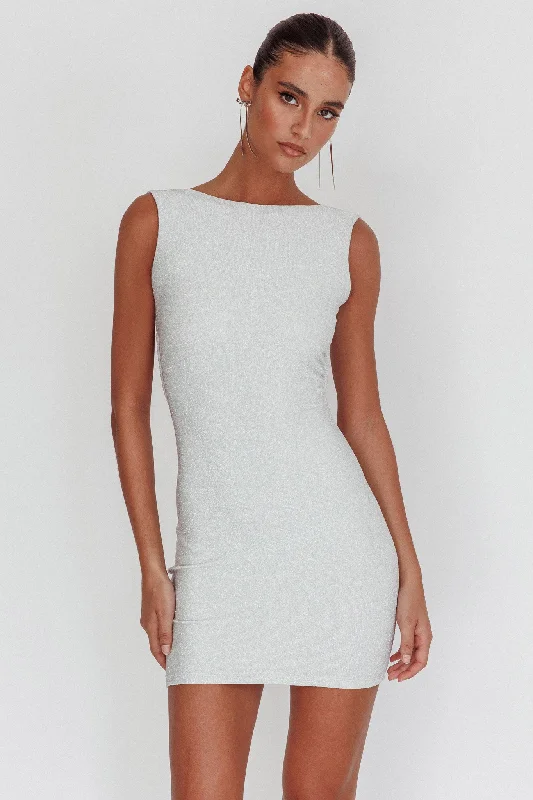 Ayda Backless Mini Dress Silver Cozy Cowl Neck Mini Dress