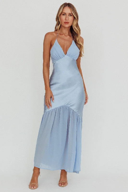 Aysah Chiffon Hem Halter Maxi Dress Light Blue Cozy Longline Maxi Dress