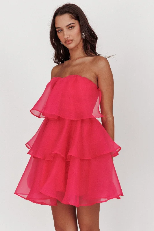 Behati Tiered Layer Mini Dress Hot Pink Trendy Camisole Mini Dress