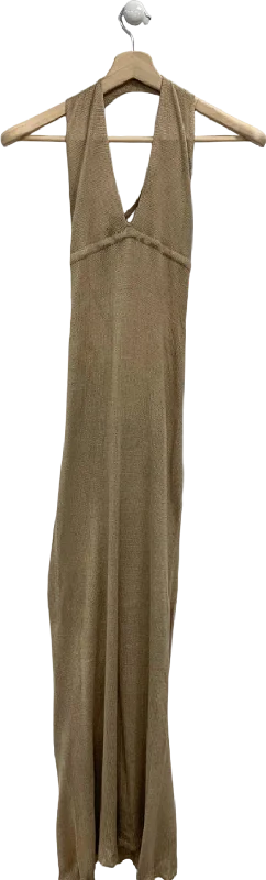 Beige Knitted Sleeveless Maxi Dress Cozy Spaghetti Strap Maxi Dress