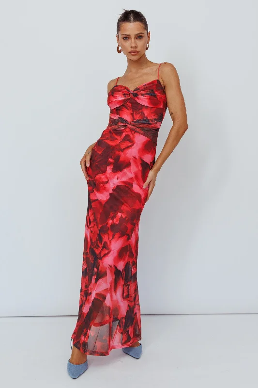 Beulah Twist Bodice Maxi Dress Floral Pink Comfortable Ruffle Hem Maxi Dress