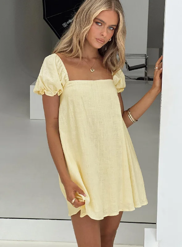 Beyond Linen Blend Mini Dress Yellow Fashionable A-Line Mini Dress