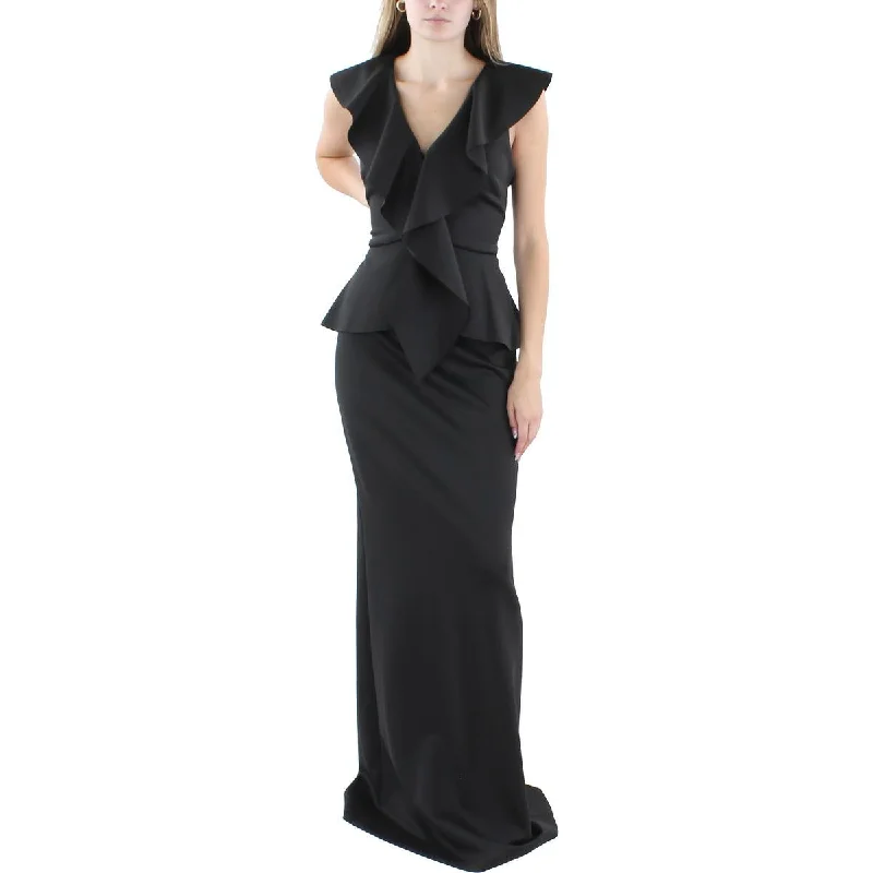 Black Halo Womens Full Length Ruffled Maxi Dress Fashionable Asymmetrical Maxi Dress