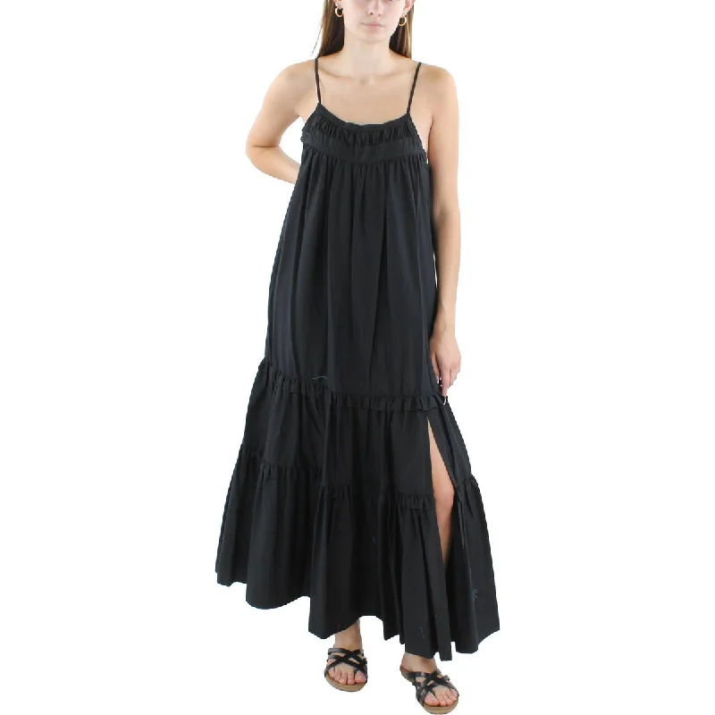 Black Halo Womens Full Length Tiered Maxi Dress Elegant Lace-Up Maxi Dress