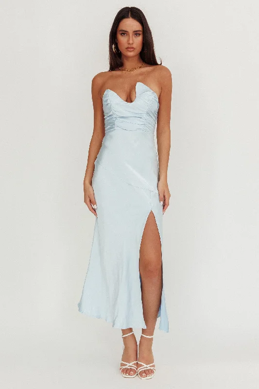 Blaise Asymmetric Neckline Maxi Dress Blue Stylish V-Neck Maxi Dress
