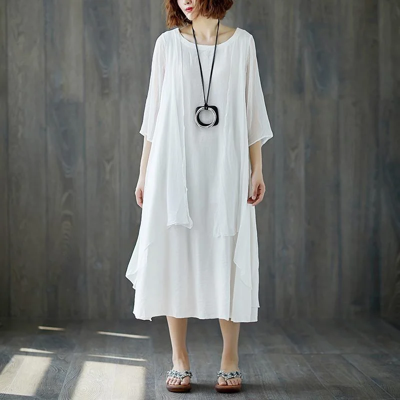 boutique maxi dress stylish Short Sleeve Summer Casual White Fake Two-piece Long Dress Fashionable Sleeveless Maxi Dress