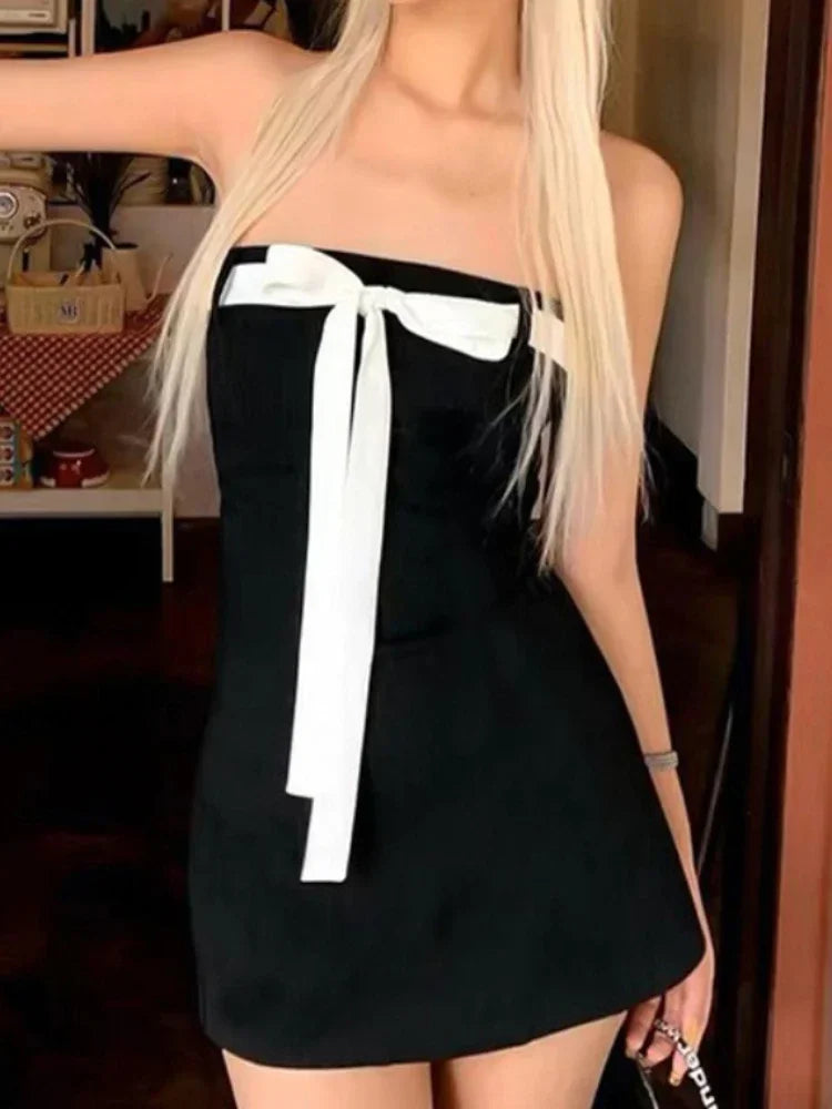 Bow Lace Up Splice Off The Shoulders Sexy Backless Street Slim Mini Dress Elegant Vintage Mini Dress Bow Lace Up Splice Off The Shoulders Sexy Backless Street Slim Mini Dress Elegant Vintage Mini Dress
