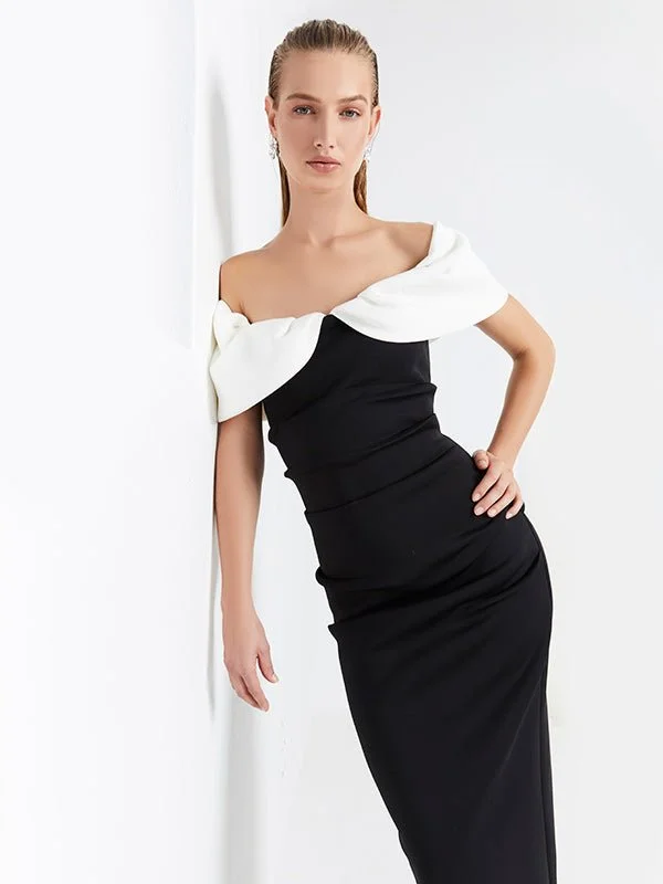 Bree Two Tone Midi Dress Fashionable Sheer Sleeve Midi Dress