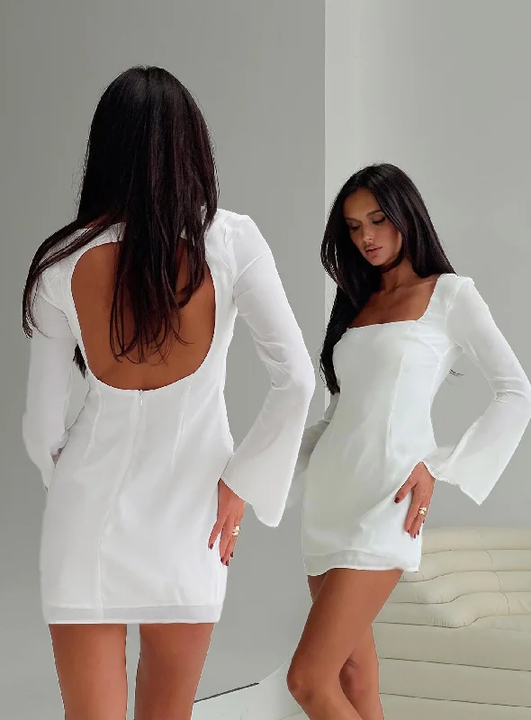 Brunet Long Sleeve Mini Dress White Cozy Wraparound Mini Dress