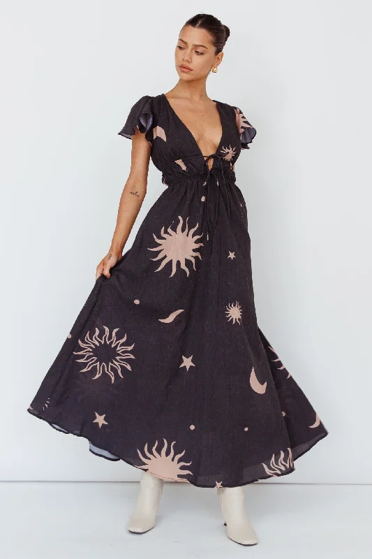 Carnivale Angel Sleeve Maxi Dress Black/Beige Cozy Maxi Dress with Slit