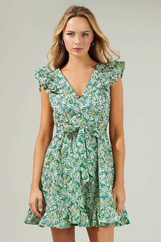 Cassia Floral Aurellia Ruffle Eyelet Mini Dress Comfortable Shift Mini Dress