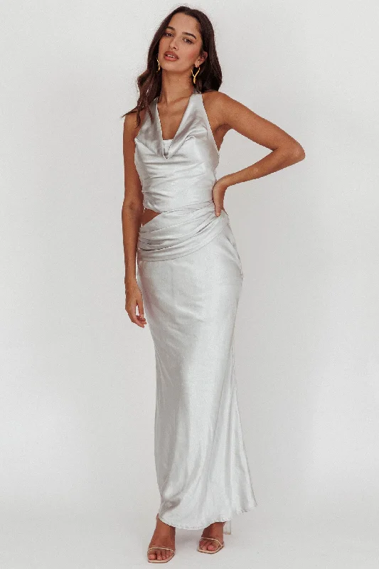 Cassiopeia Cowl Halter Neck Cut Out Maxi Dress Opal Trendy Maxi Dress with Lace