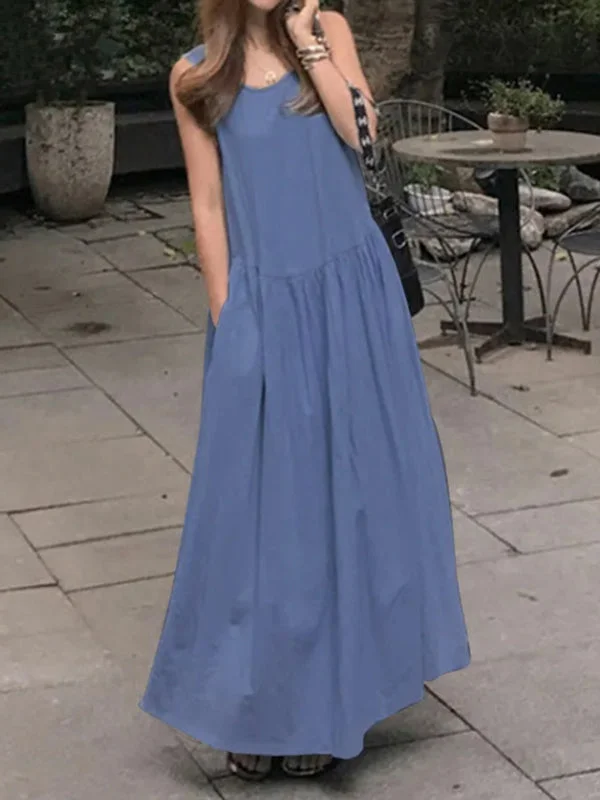 Casual Solid Color Split-Joint Loose Maxi Dress Stylish Longline Maxi Dress