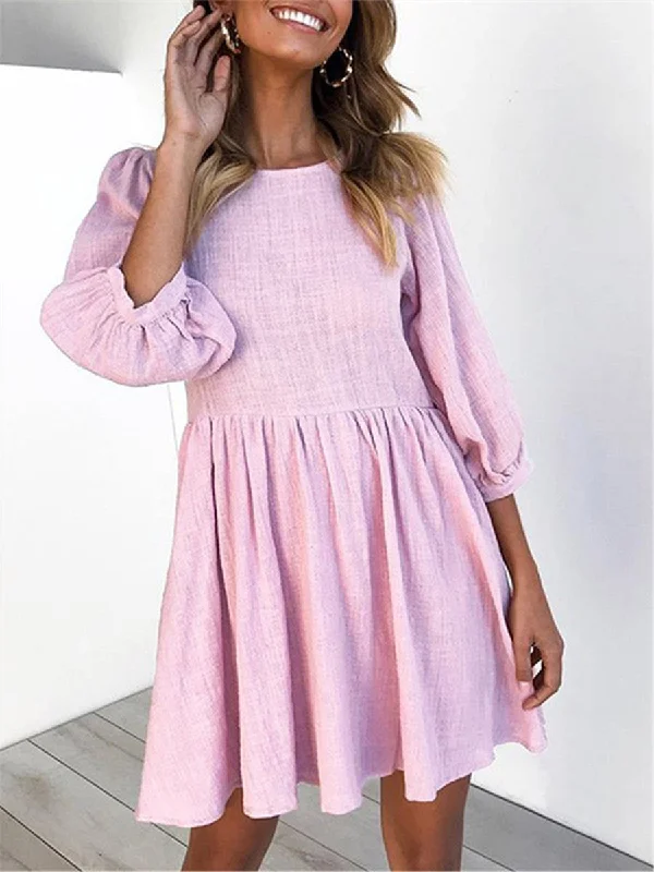 Casual Fashion Solid Color Loose Mini Dresses Trendy Mini Dress with Belt