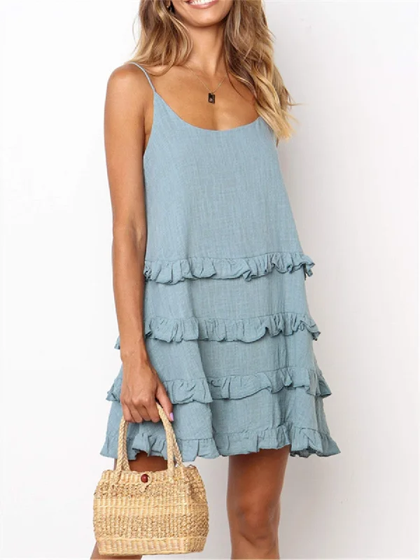 Casual Solid Color Strap Fungus Edge Panel Mini Dresses Fashionable Pleated Mini Dress Casual Solid Color Strap Fungus Edge Panel Mini Dresses Fashionable Pleated Mini Dress