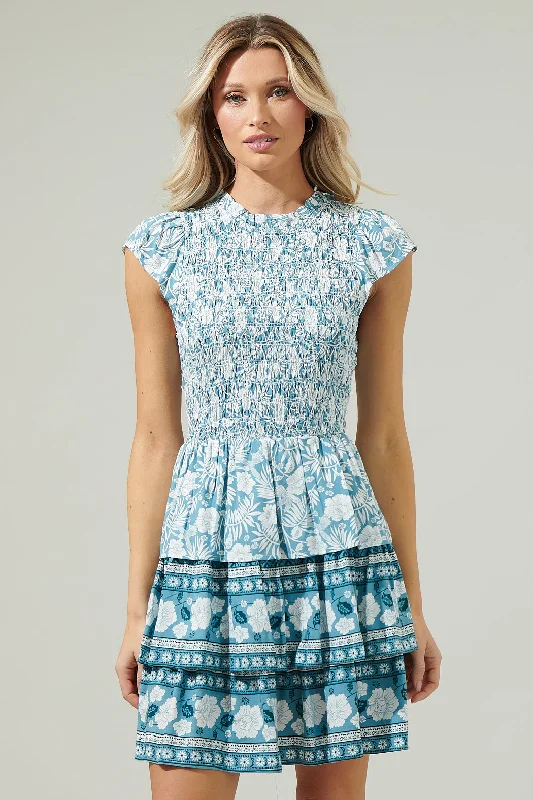 Catalina Floral Smocked Mini Dress Casual High-Waist Mini Dress