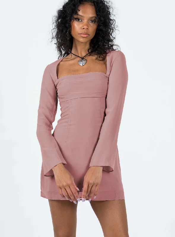 Cavanagh Long Sleeve Mini Dress Dusty Pink Elegant Vintage Mini Dress