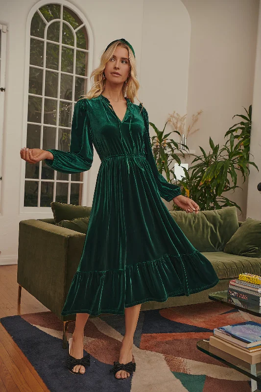 Charleston Ruffle Velvet Midi Dress Comfortable Empire Waist Midi Dress