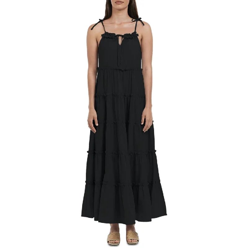 Charlie Holiday Senorita Women's Chiffon Ruffle Trim Semi-Sheer Maxi Dress Comfortable Satin Maxi Dress