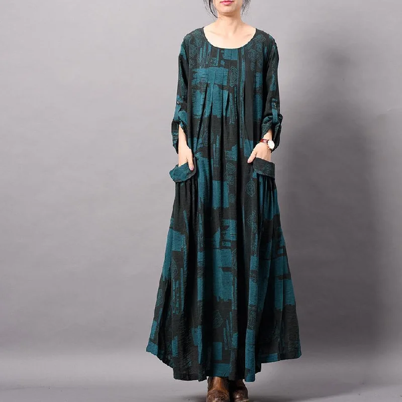 Chic o neck pockets chiffon dresses 2019 Catwalk blue black Maxi Dress spring Cozy Knit Maxi Dress