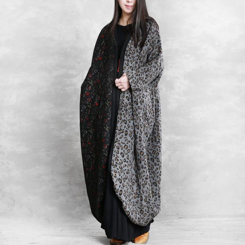 Chic Patchwork Wool Clothes For Women Pattern Gray Maxi Dress Fall Stylish Long Sleeve Maxi Dress