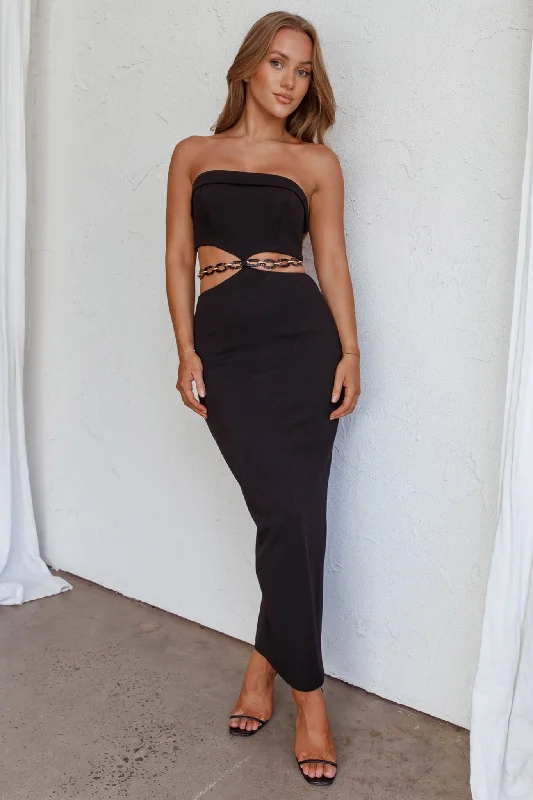 Cindi Cut-Out Chain Waist Maxi Dress Black Trendy Satin Maxi Dress
