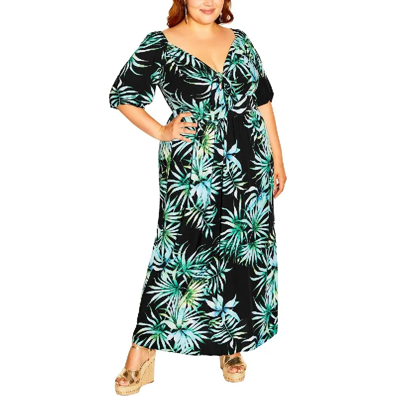 City Chic Womens Plus Front Tie Full Length Maxi Dress Comfortable Casual Maxi Dress