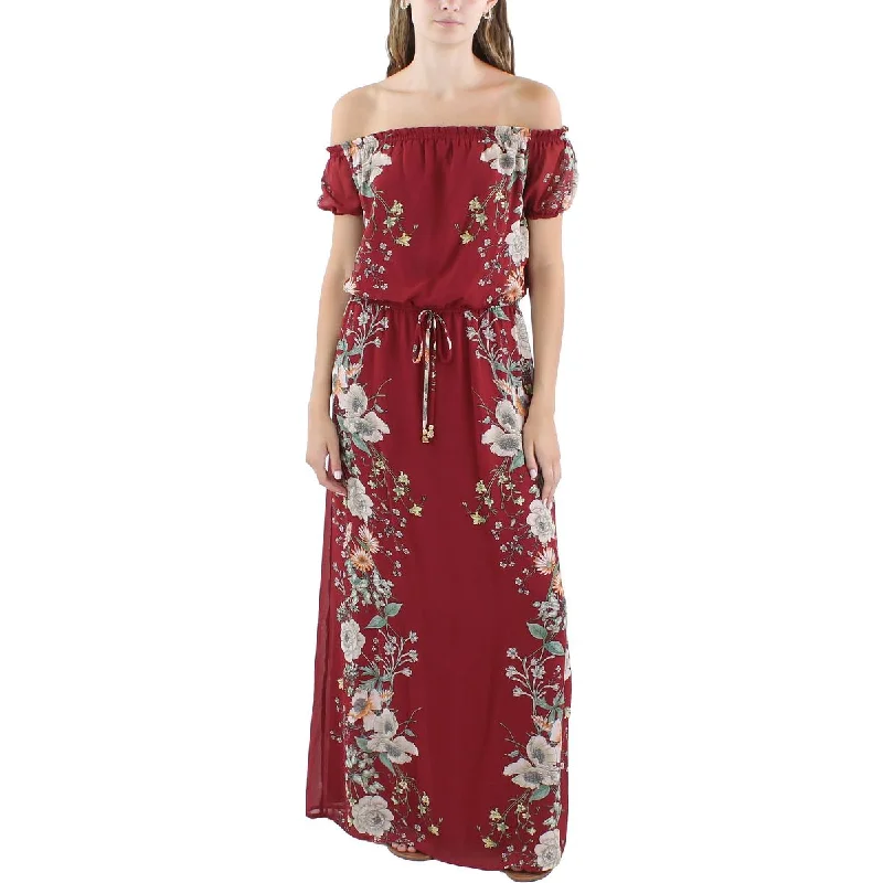 City Studios Womens Juniors Chiffon Floral Print Maxi Dress Casual Maxi Dress with Pockets