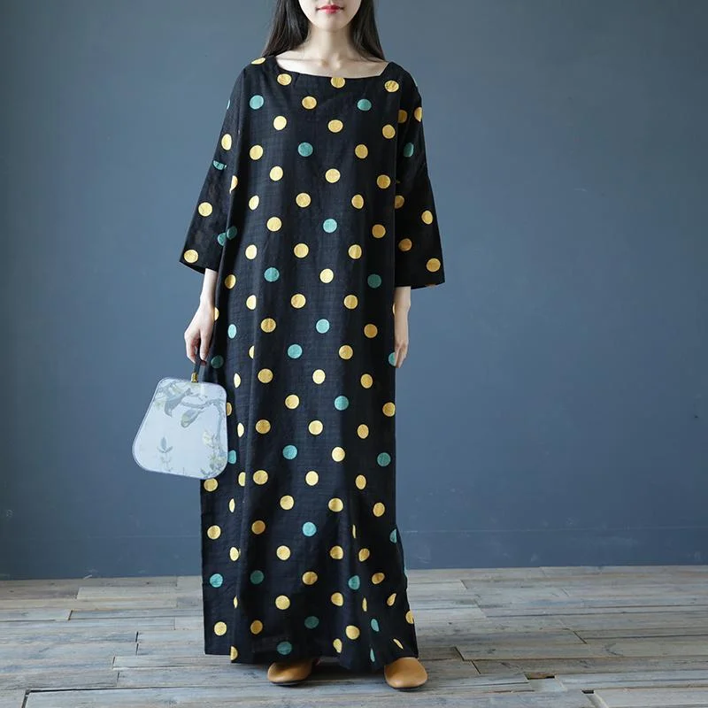 Classy dotted cotton quilting dresses Outfits black Maxi Dresses Trendy Satin Maxi Dress